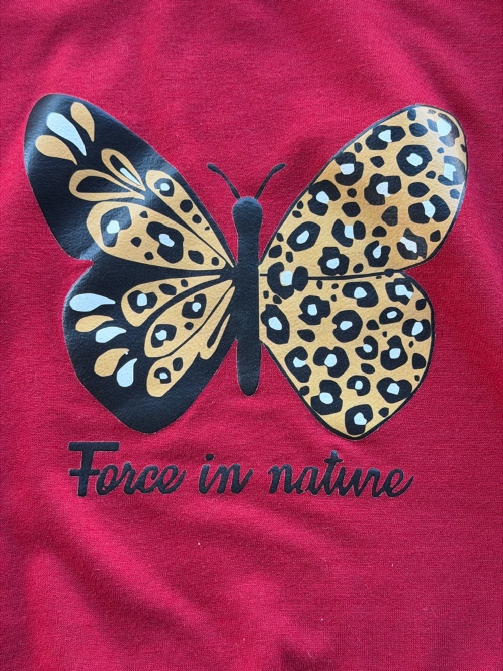 SHEIN Red Girls' Butterfly Sweatshirt with Leopard Print Accent Size 100 (3T/4T) - Picture 3 of 5